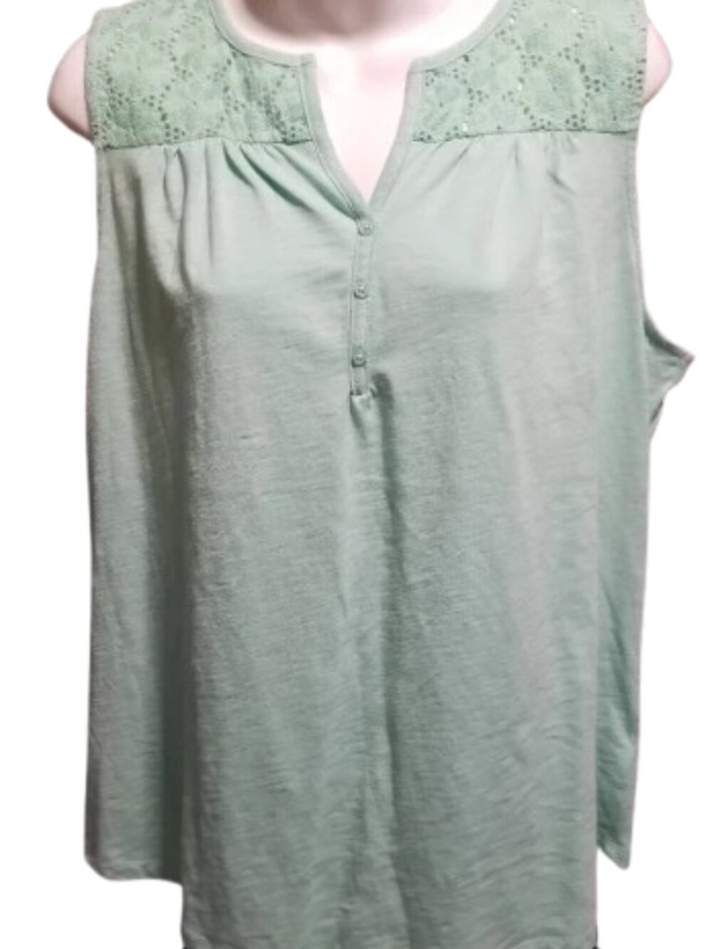 Como Vintage Blouse Women's Large Green Sleeveless V Neck Lace